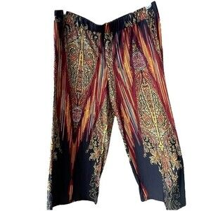 Seventh Avenue Black Orange Pull On Wide Leg Loose Fit Elastic Pants, size 3X